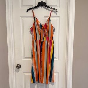 Colorful Striped Tie-Front Sundress with pockets